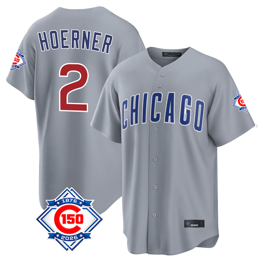 Mdoa C.Cubs #2 Nico Hoerner Player Gray 150th Anniversary Home Game Stitched Jerseys