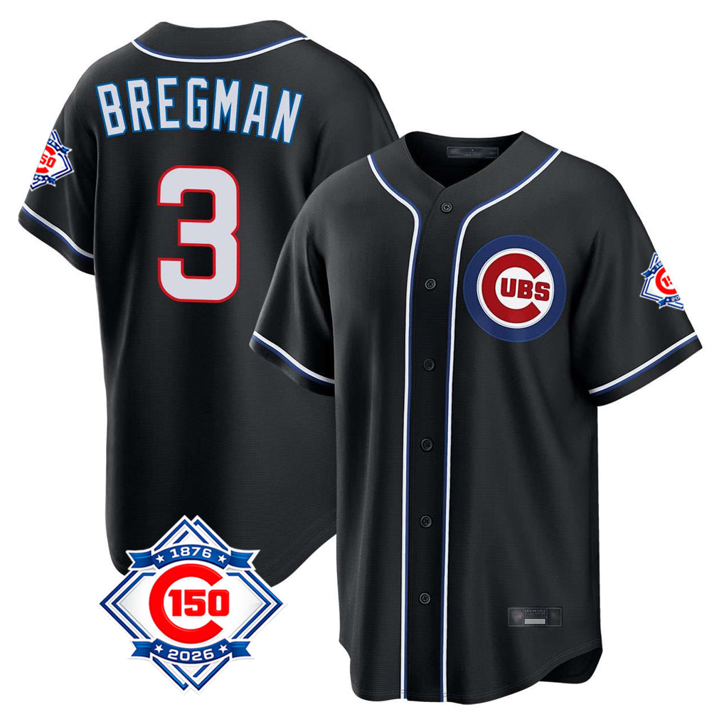 Mdoa C.Cubs #3 Alex Bregman Black Fashion Out 150th Anniversary Game Stitched Jerseys