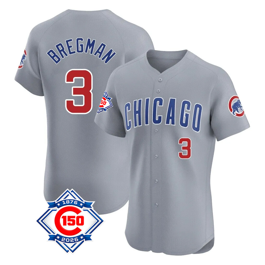 Mdoa C.Cubs #3 Alex Bregman Gray Road 150th Anniversary Limited Elite Home Stitched Jerseys