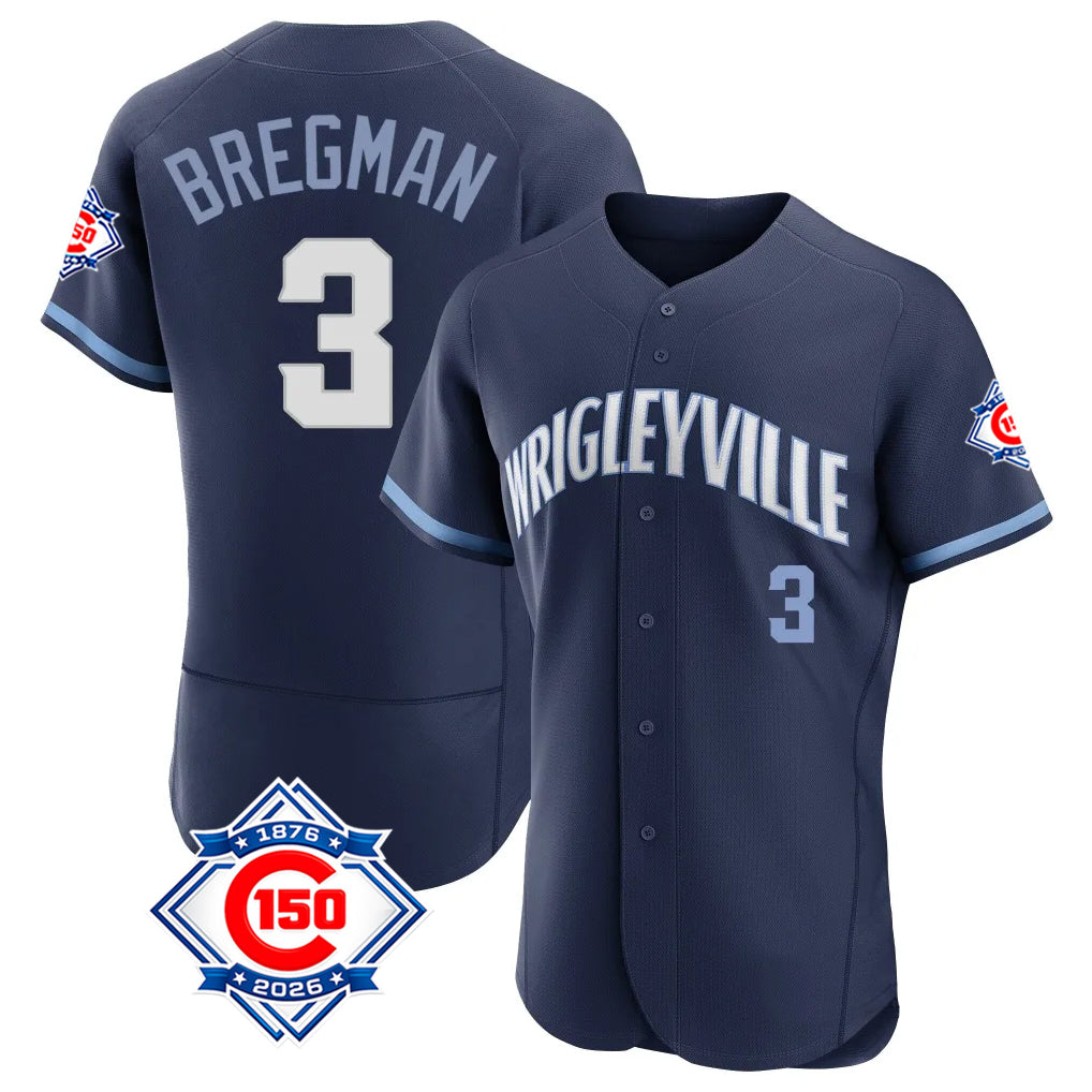 Mdoa C.Cubs #3 Alex Bregman Navy City Connect 150th Anniversary Limited Elite Home Stitched Jerseys