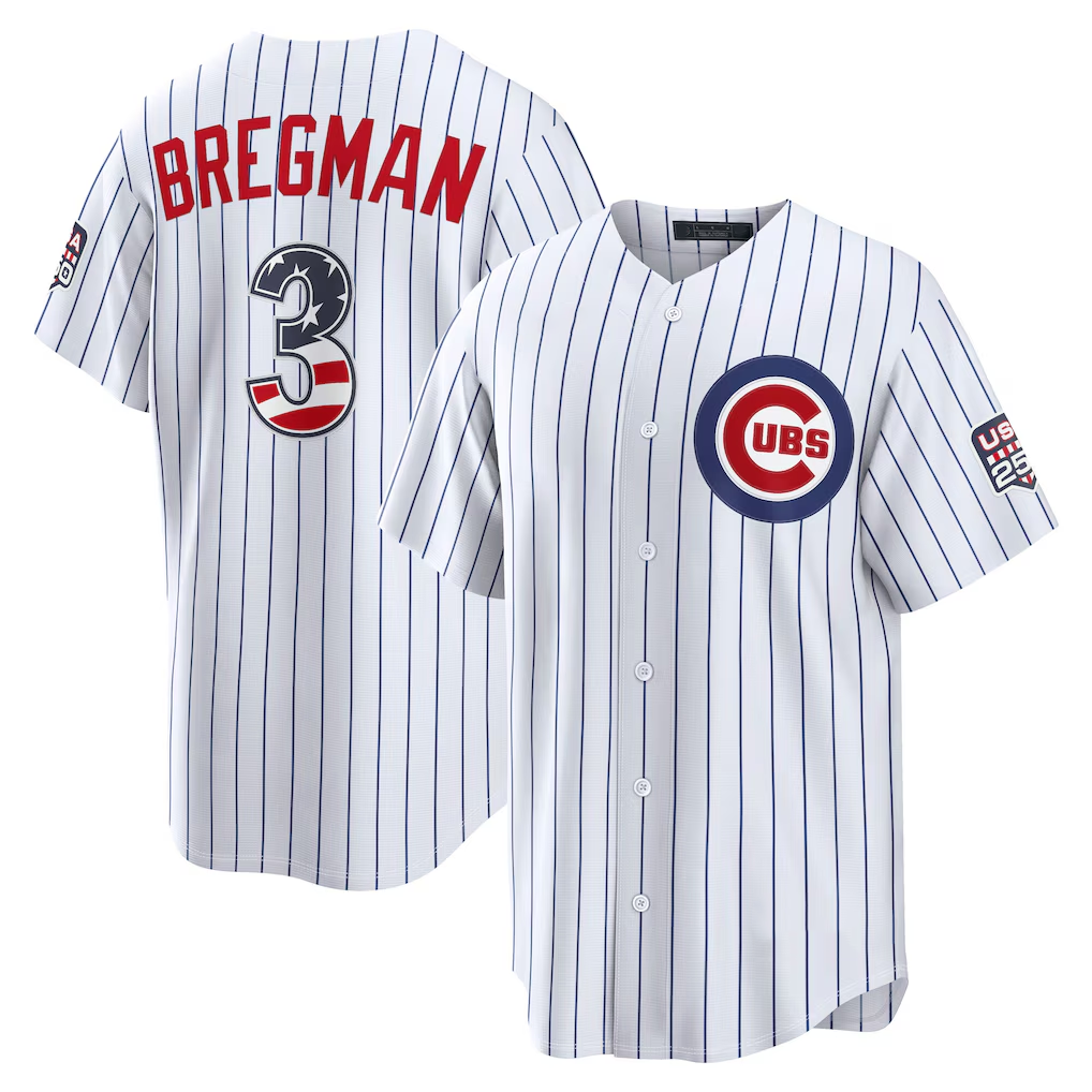 Mdoa C.Cubs #3 Alex Bregman White USA 250 Fourth of July Home Stadium Jersey