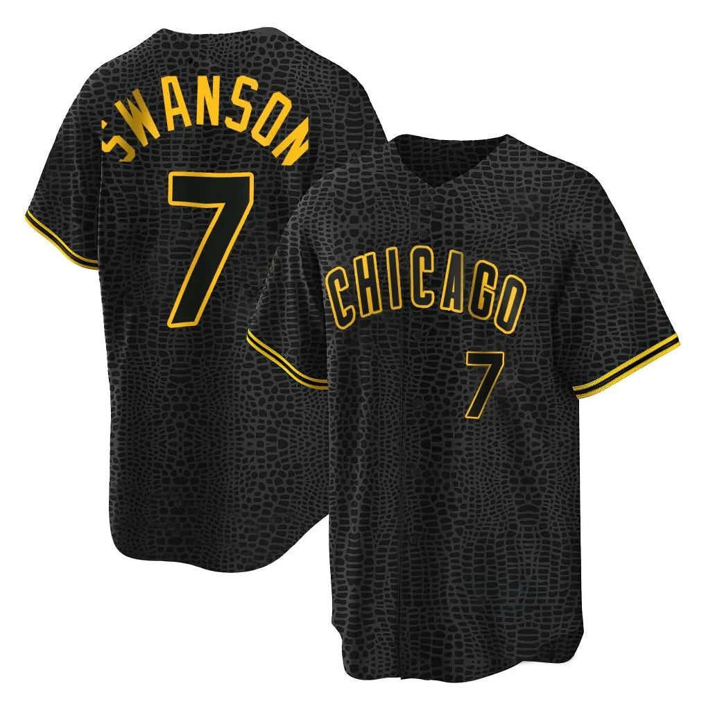 Mdoa C.Cubs #7 Dansby Swanson Player Black Snake Skin City Game Stitched Jerseys