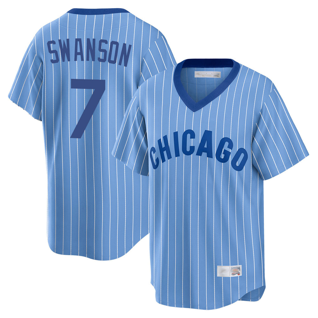 Mdoa C.Cubs #7 Dansby Swanson Player Blue T-shirt Cooperstown Collection Limited Stitched Jerseys