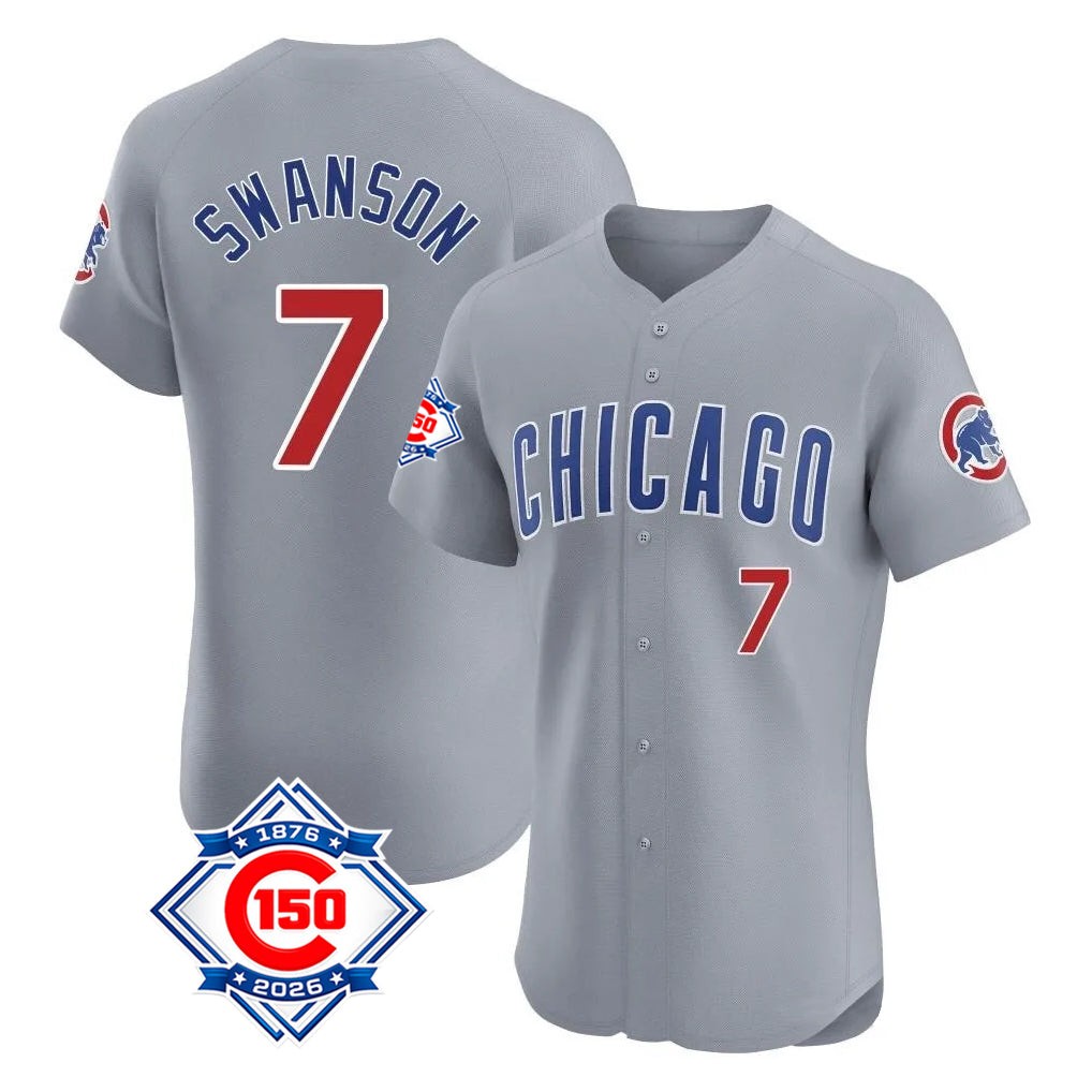 Mdoa C.Cubs #7 Dansby Swanson Player Gray Road 150th Anniversary Limited Elite Home Stitched Jerseys