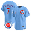 Mdoa C.Cubs #7 Dansby Swanson Player Light Blue 150th Anniversary Limited Home Stitched Jerseys