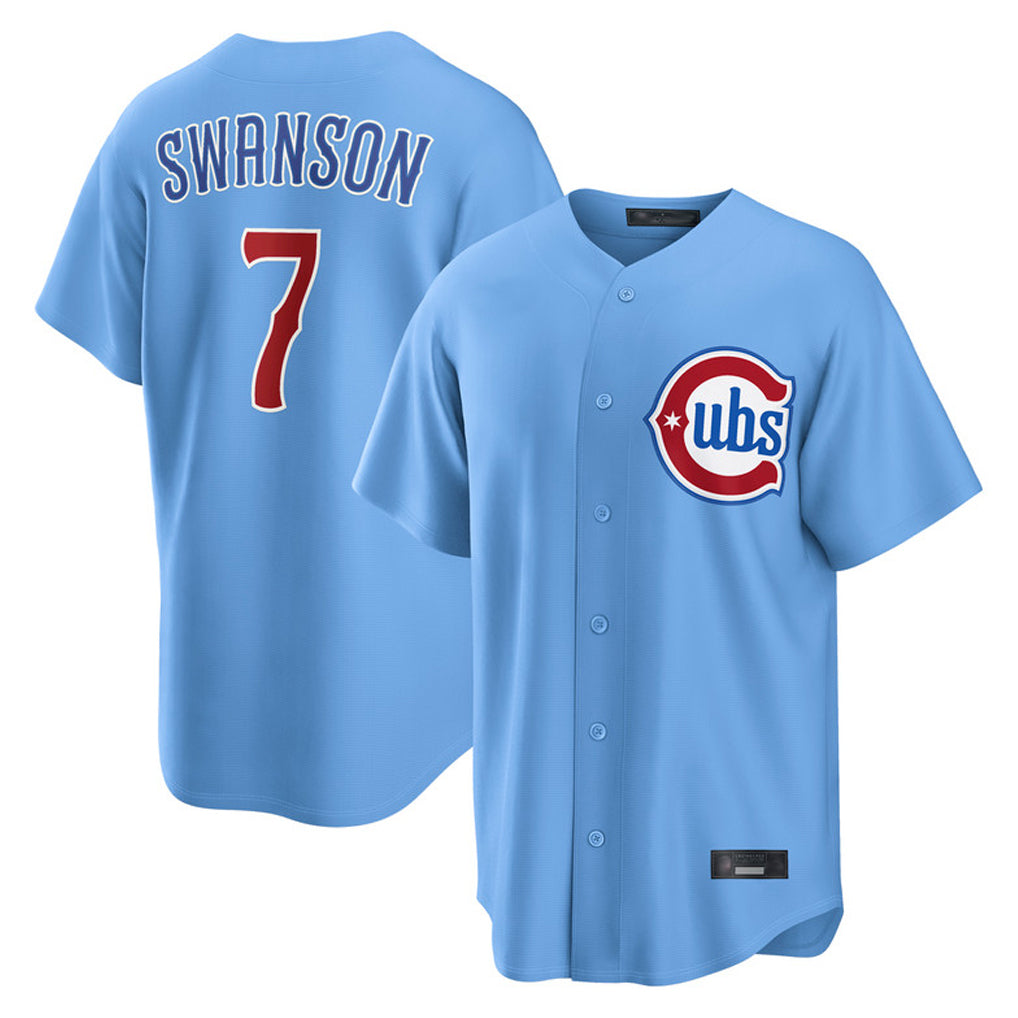 Mdoa C.Cubs #7 Dansby Swanson Player Light Blue Home Game Stitched Jerseys