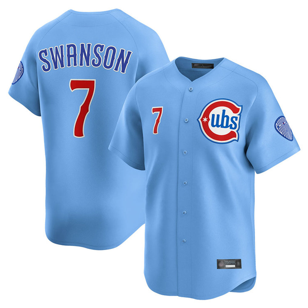 Mdoa C.Cubs #7 Dansby Swanson Player Light Blue Limited Home Stitched Jerseys