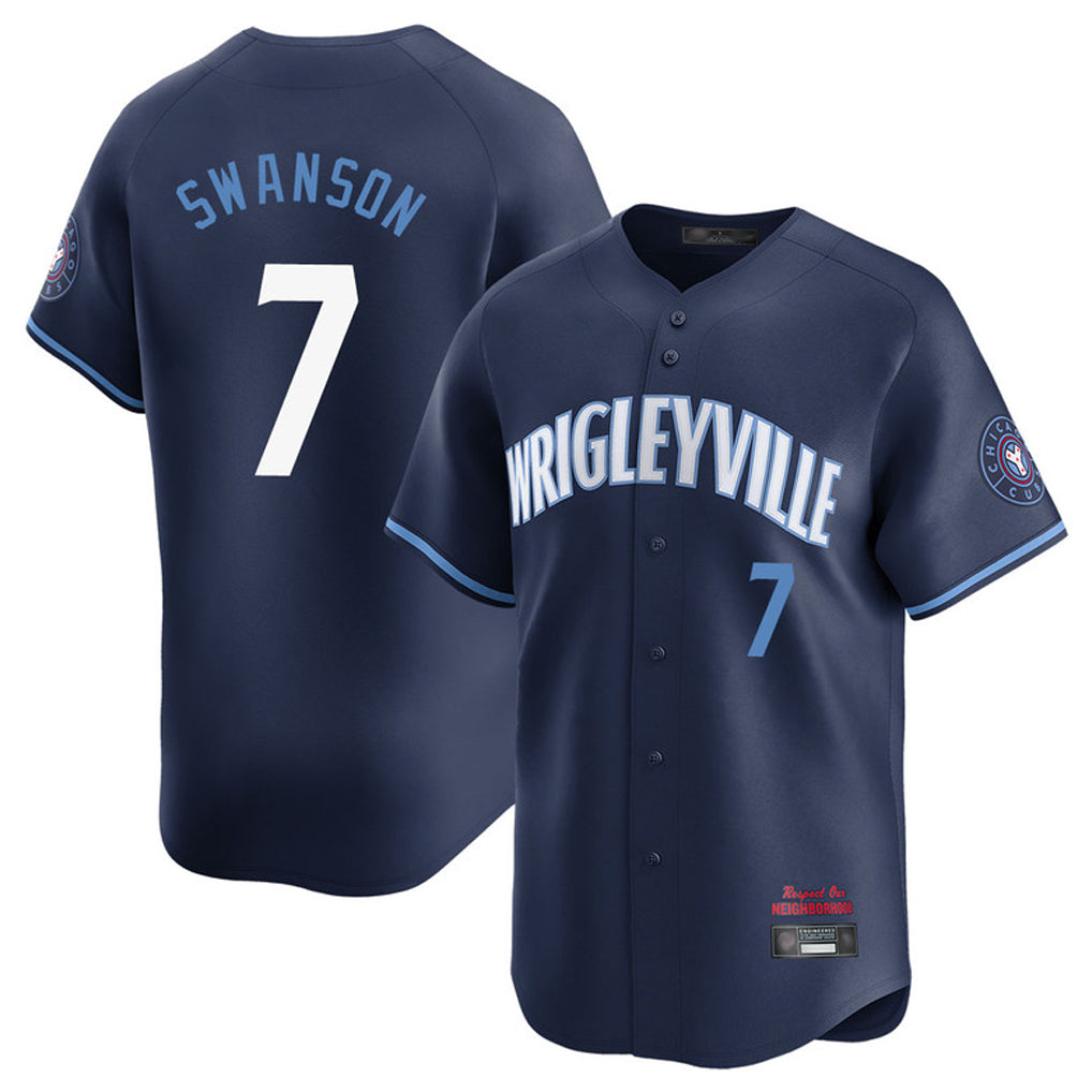 Mdoa C.Cubs #7 Dansby Swanson Player Navy City Connect Limited Home Stitched Jerseys
