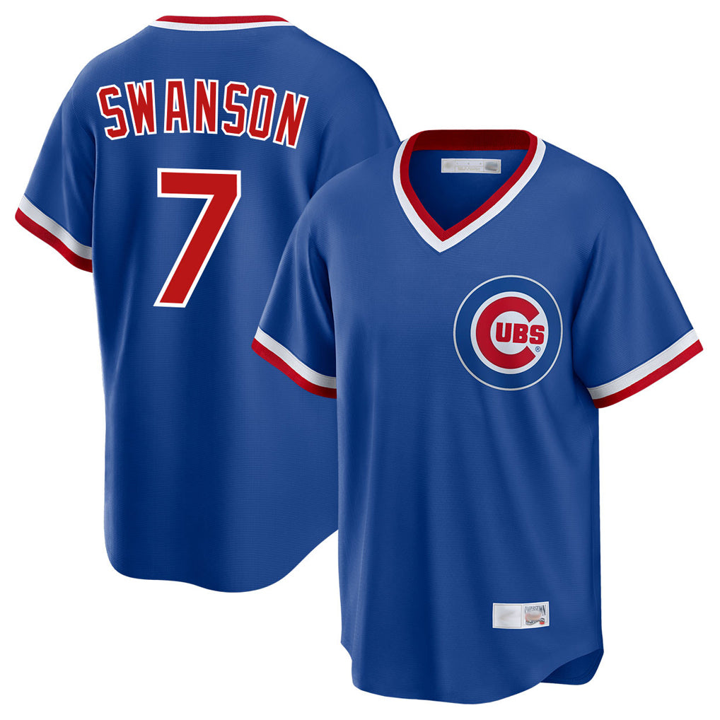 Mdoa C.Cubs #7 Dansby Swanson Player Royal T-shirt Cooperstown Collection Limited Stitched Jerseys