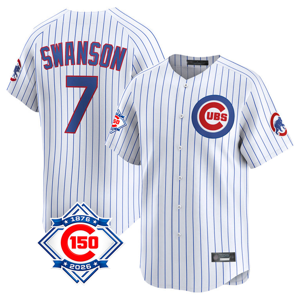 Mdoa C.Cubs #7 Dansby Swanson Player White 150th Anniversary Limited Home Game Stitched Jerseys