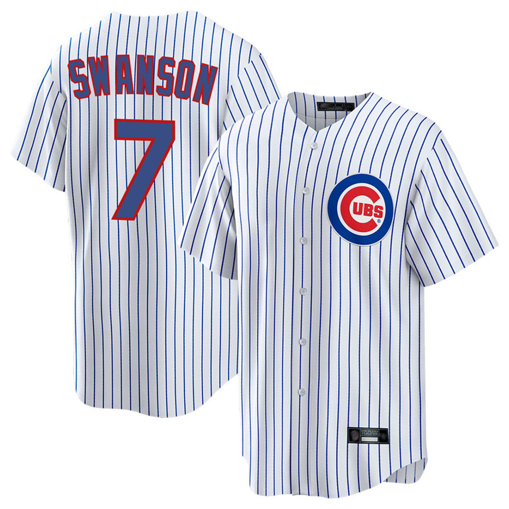 Mdoa C.Cubs #7 Dansby Swanson Player White Home Game Stitched Jerseys