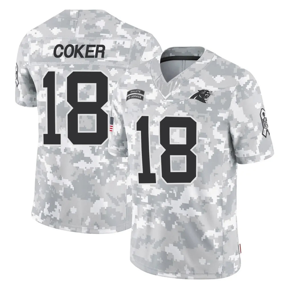 Mdoa C.Panthers #18 Jalen Coker Player Arctic Camo Salute to Service Limited Game Stitched Jerseys