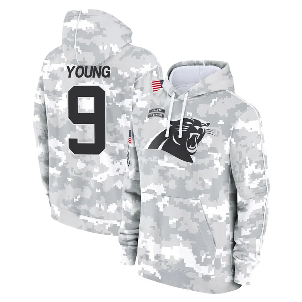 Mdoa C.Panthers #9 Bryce Young Player Arctic Camo Salute to Service Pullover Hoodies Limited Game Stitched Jerseys
