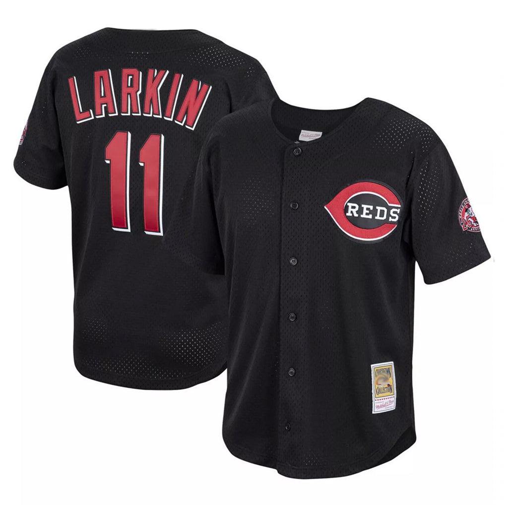 Mdoa C.Reds #11 Barry Larkin Player Mitchell & Ness Black Throwback Cooperstown Mesh Game Stitched Jerseys