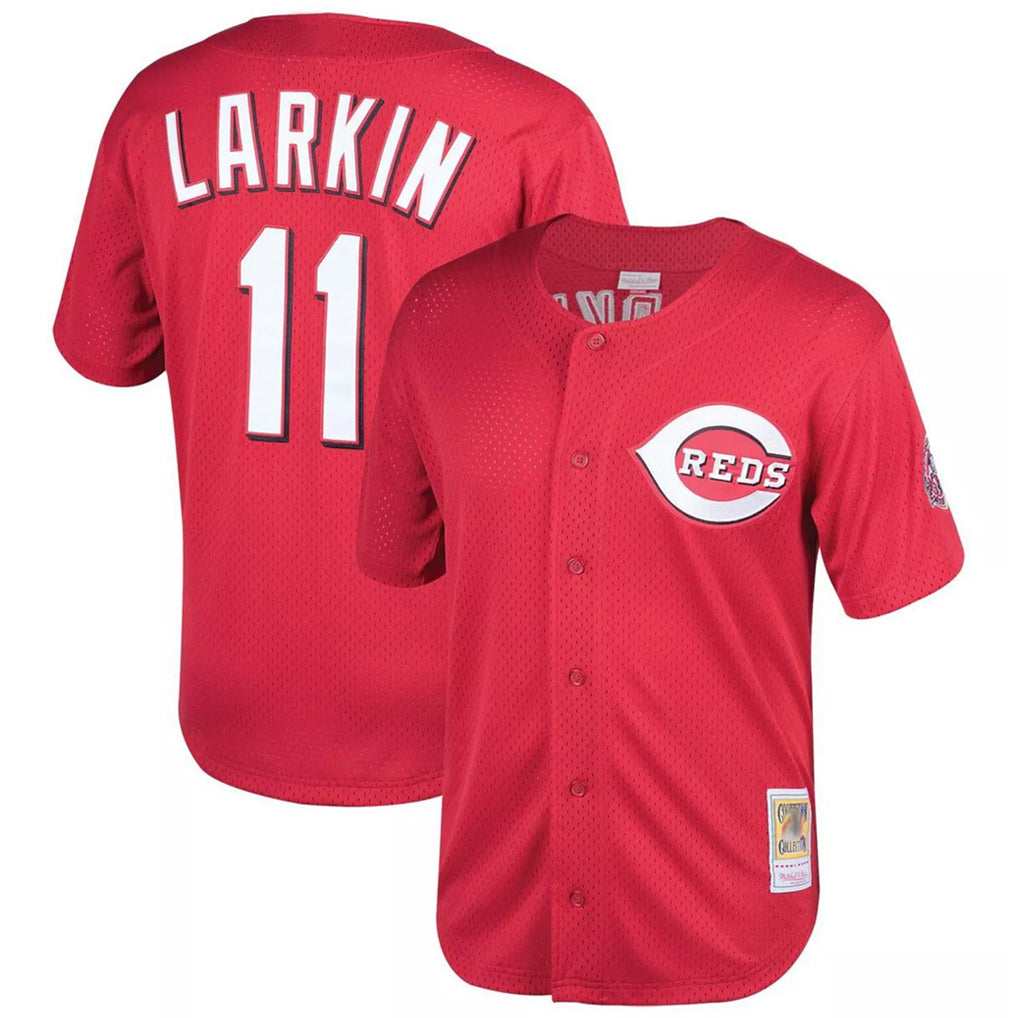 Mdoa C.Reds #11 Barry Larkin Player Mitchell & Ness Red Throwback Cooperstown Mesh Game Stitched Jerseys