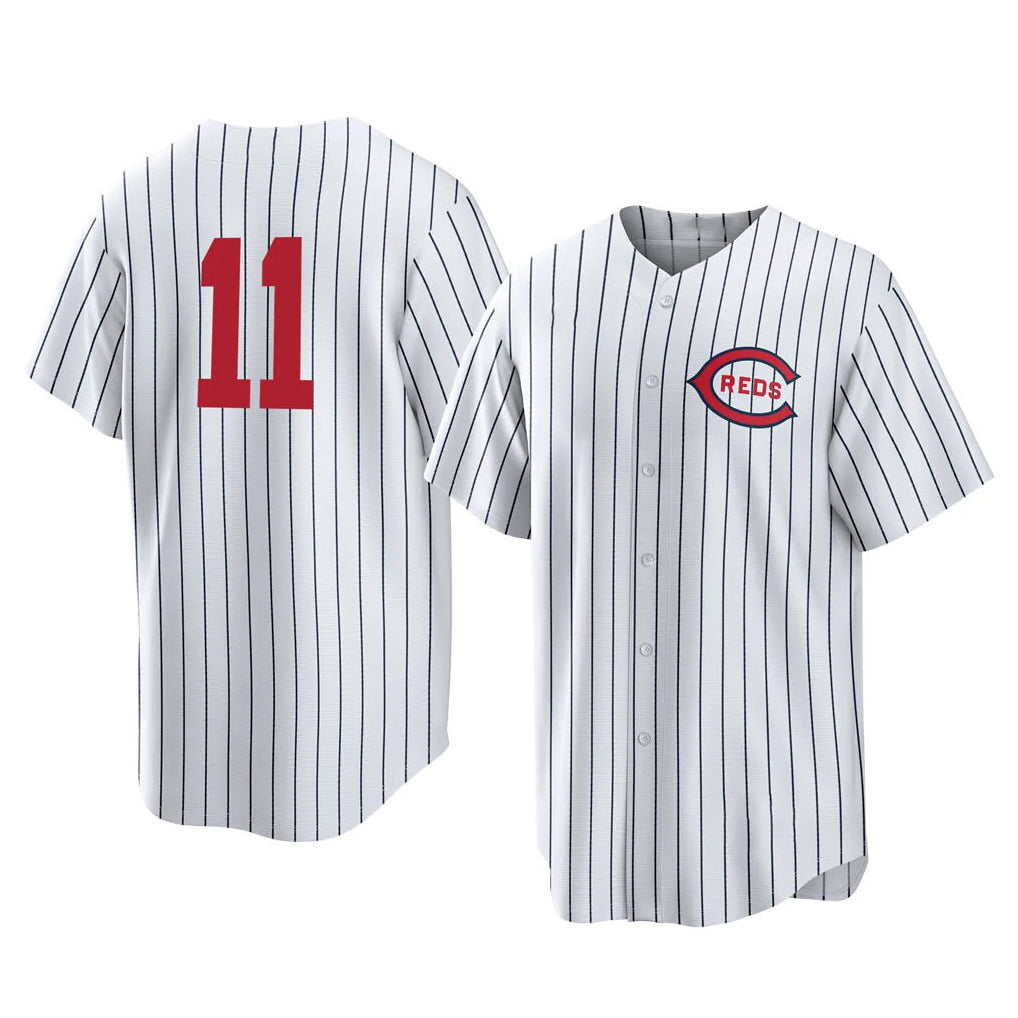 Mdoa C.Reds #11 Barry Larkin Player White Stripe Field of Dreams Game Home Stitched Jerseys