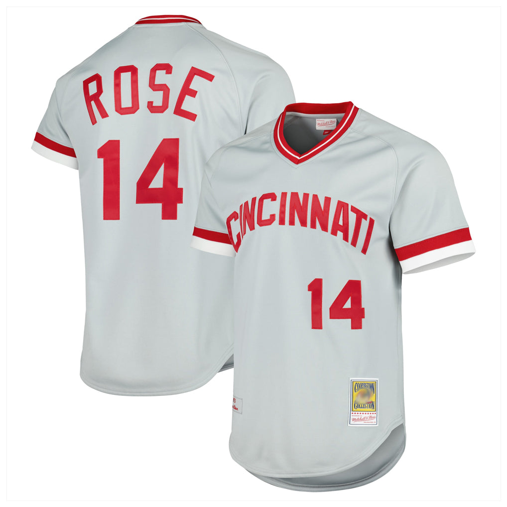 Mdoa C.Reds #14 Pete Rose Player Mitchell & Ness Gray Throwback Cooperstown Mesh T-shirt Game Stitched Jerseys