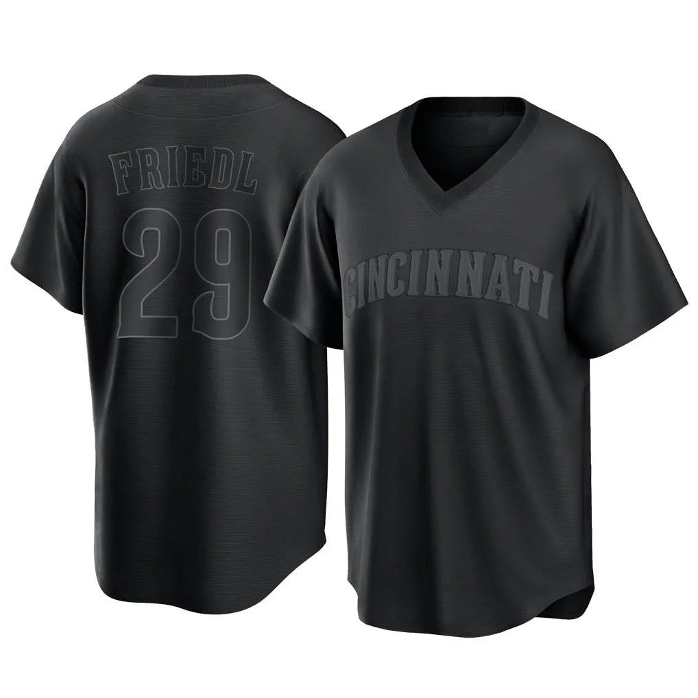 Mdoa C.Reds #29 TJ Friedl Player Black T-shirt Game Home Stitched Jerseys