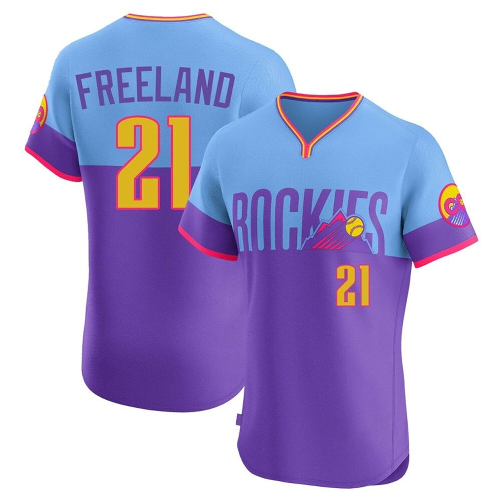 Mdoa C.Rockies #21 Kyle Freeland Player Purple-Light Blue City Connect Limited Elite Home T-shirt Stitched Jerseys
