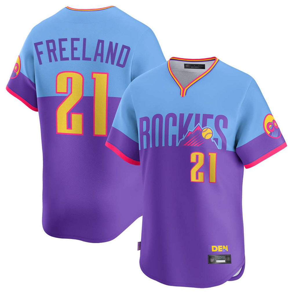 Mdoa C.Rockies #21 Kyle Freeland Player Purple-Light Blue City Connect Limited Home T-shirt Stitched Jerseys