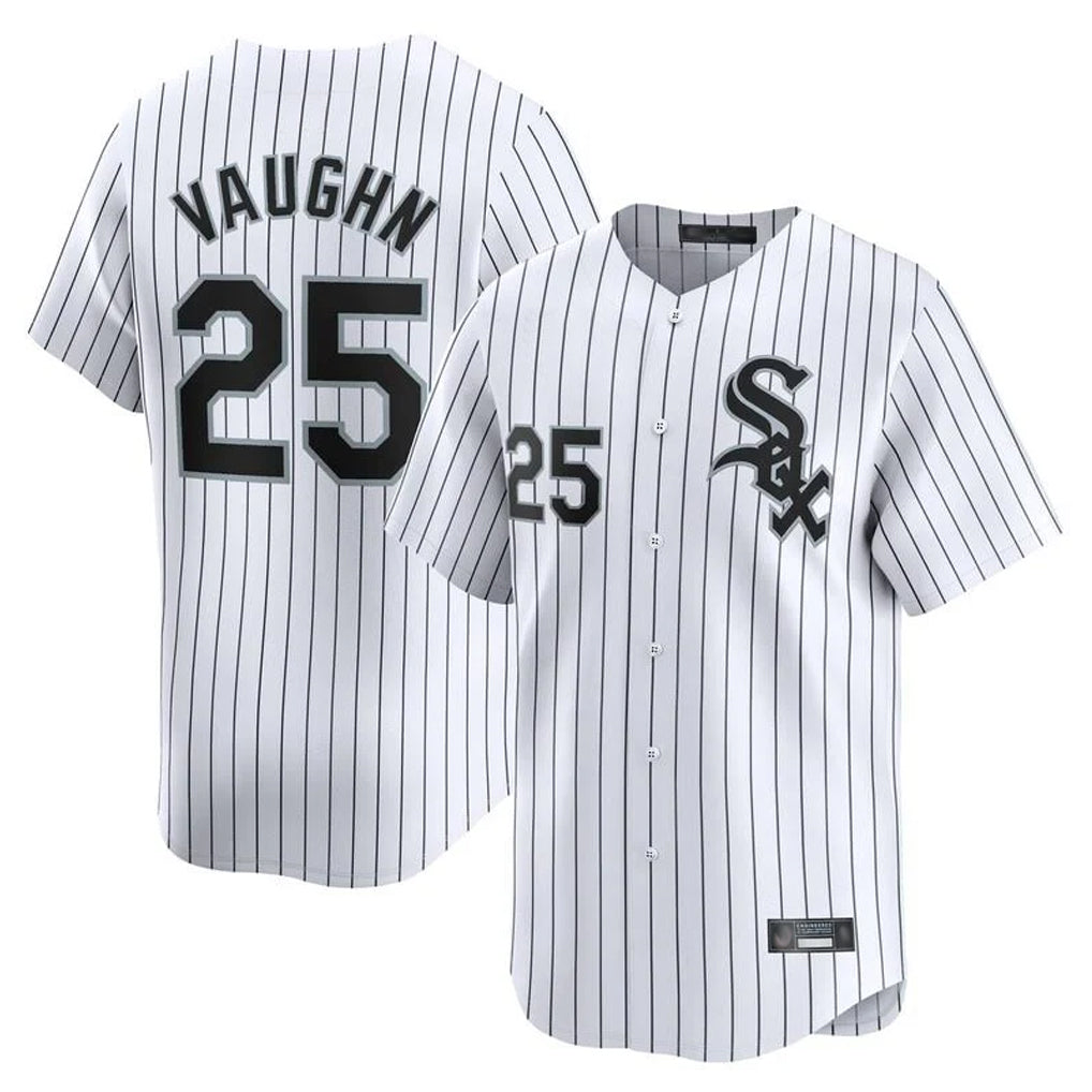 Mdoa C.White Sox #25 Andrew Vaughn Player White Stripe Limited Home Stitched Jersey