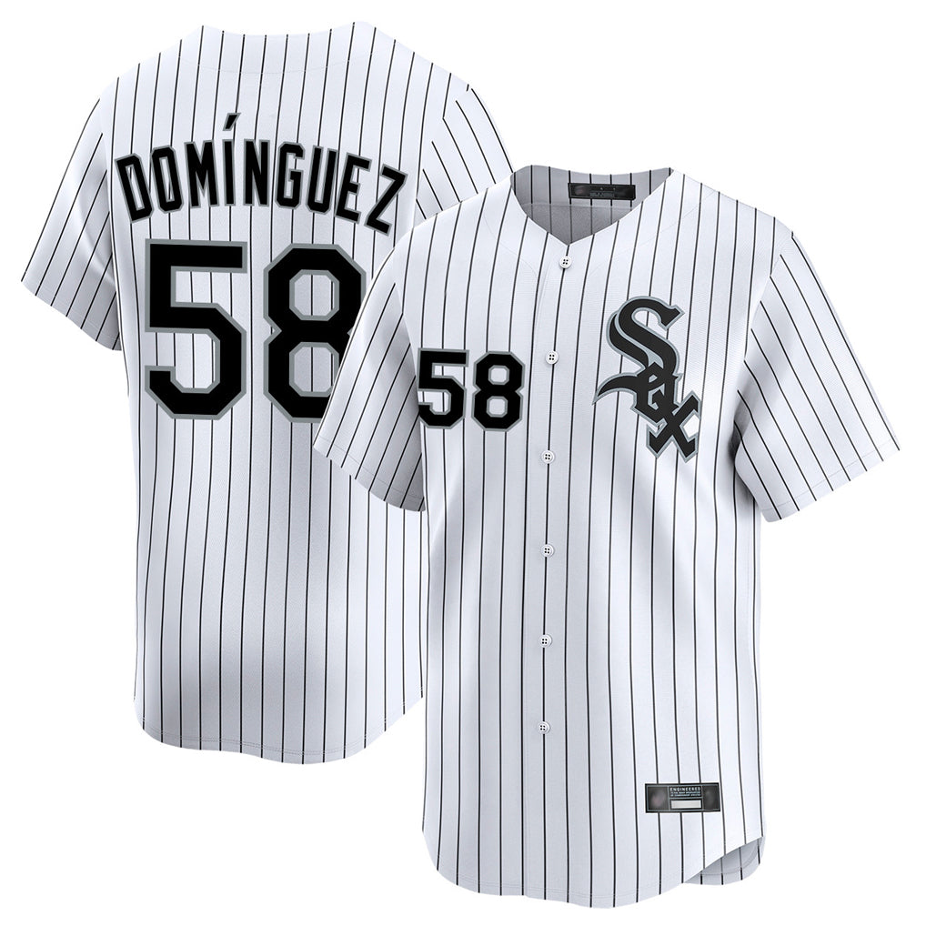 Mdoa C.White Sox #58 Seranthony Dom¡§anguez Player White Stripe Limited Home Stitched Jerseys