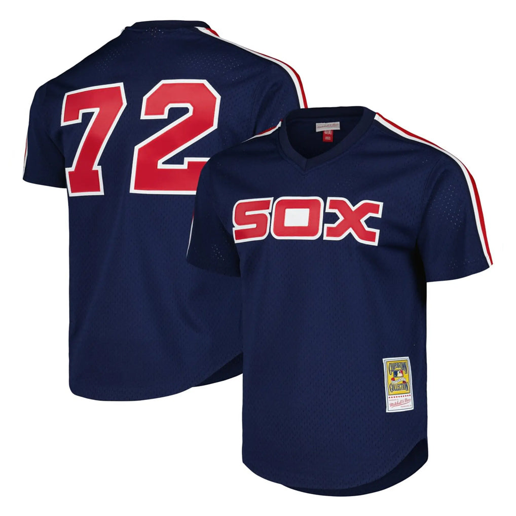 Mdoa C.White Sox #72 Carlton Fisk Player Navy Mitchell & Ness Cooperstown Collection Mesh Game Stitched Jerseys