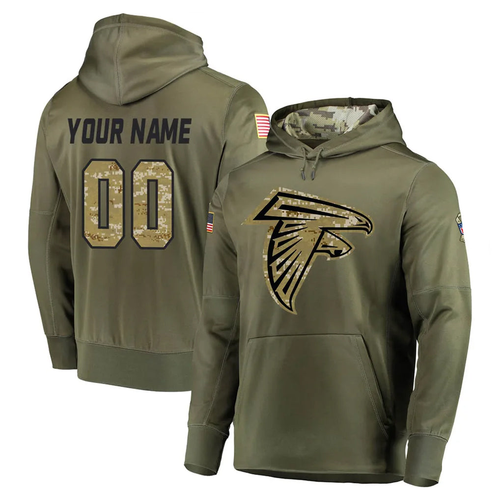 Mdoa Custom A.Falcons Olive Salute to Service Club Fleece Hoodie Any Name & Numbers Stitched Jerseys