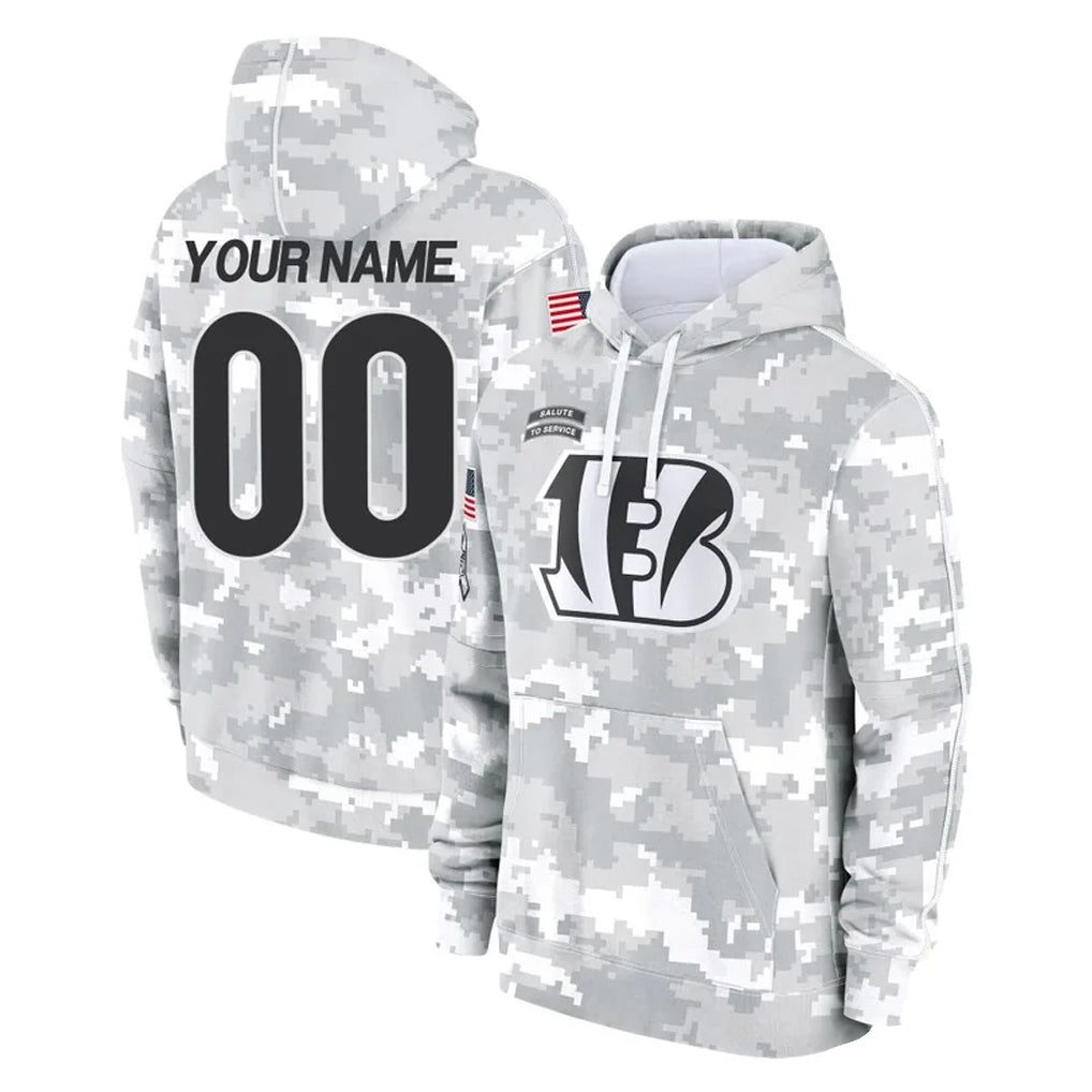Mdoa Custom C.Bengals Arctic Camo Salute to Service Pullover Hoodie Limited Any Name & Numbers Stitched Jerseys