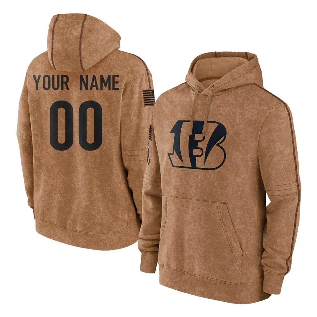 Mdoa Custom C.Bengals Brown Salute to Service Pullover Hoodie Limited Any Name & Numbers Stitched Jerseys