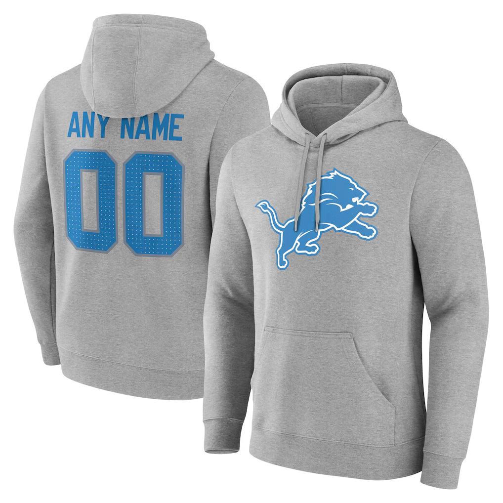 Mdoa Custom D.Lions Gray Pullover Hoodies Limited Any Name & Numbers Stitched Jerseys