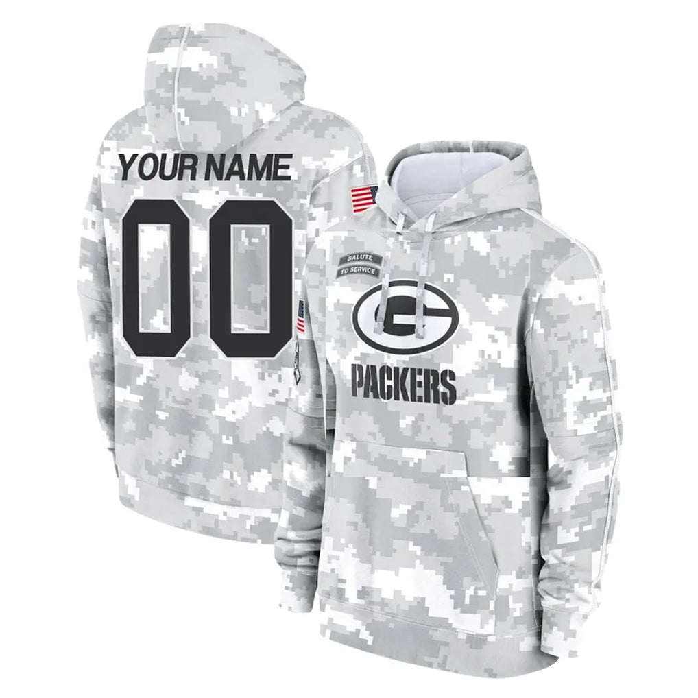 Mdoa Custom GB.Packers Arctic Camo Salute to Service Hoodies Limited Game Any Name & Numbers Stitched Jerseys