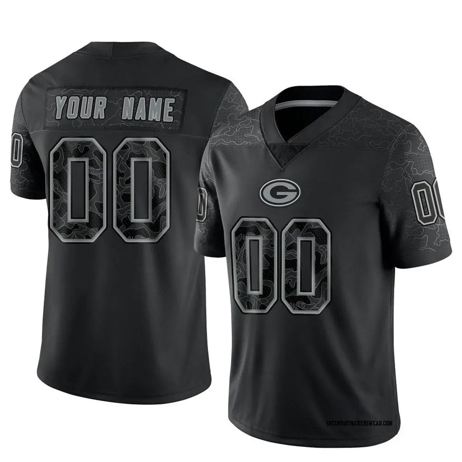 Mdoa Custom GB.Packers Black REFLECTIVE Limited Stitched Jerseys