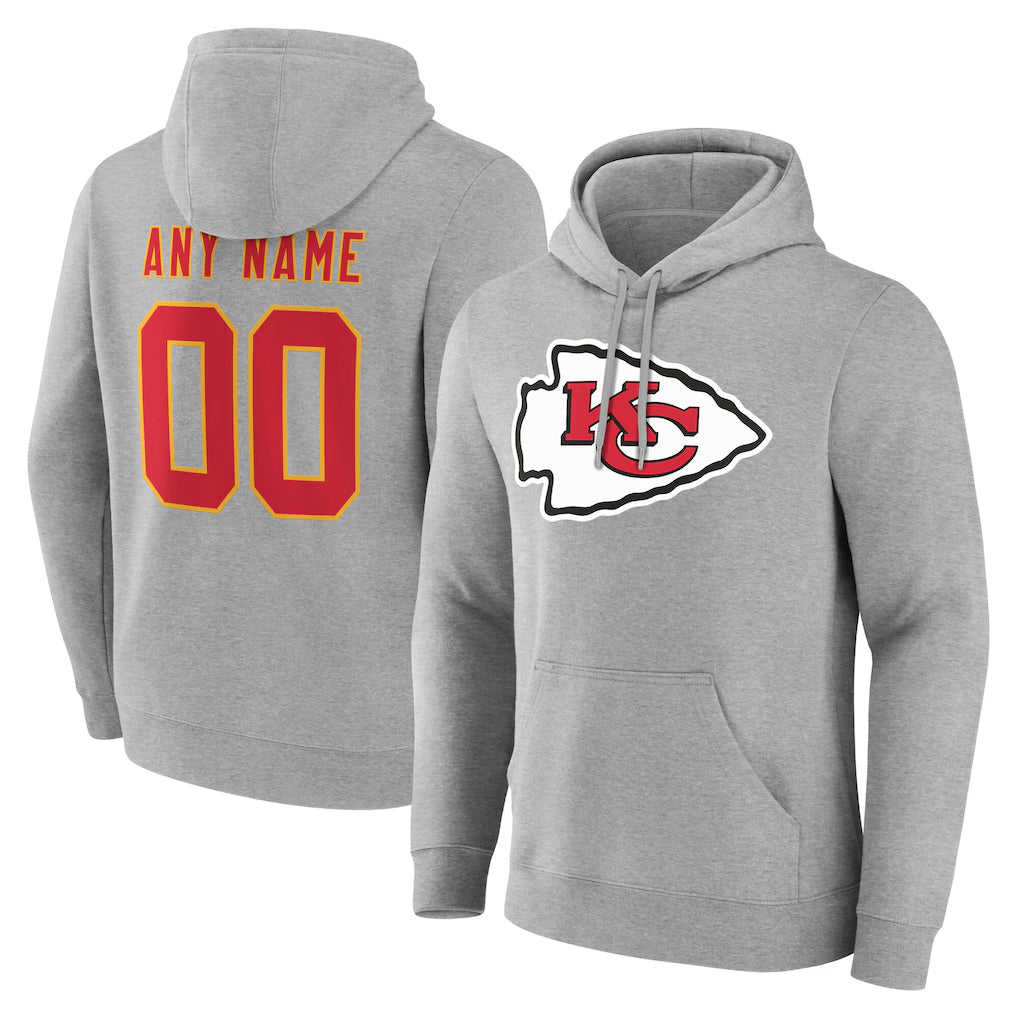Mdoa Custom KC.Chiefs Gray Pullover Hoodies Limited Any Name & Numbers Stitched Jerseys