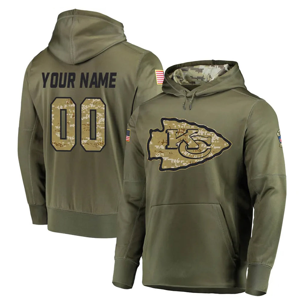 Mdoa Custom KC.Chiefs Olive Salute to Service Pullover Hoodies Home Game Any Name & Numbers Stitched Jerseys