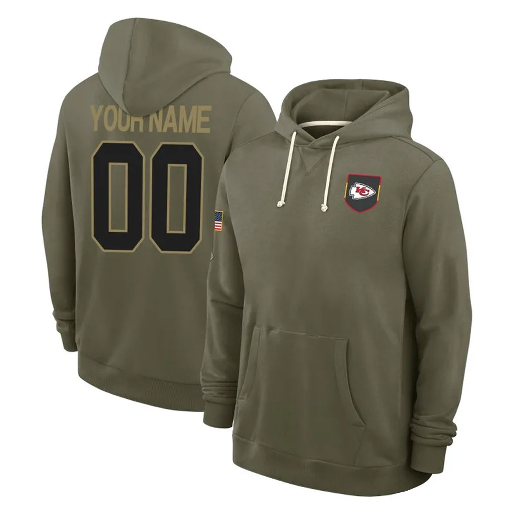 Mdoa Custom KC.Chiefs Olive Salute to Service Pullover Hoodies Limited Any Name & Numbers Stitched Jerseys