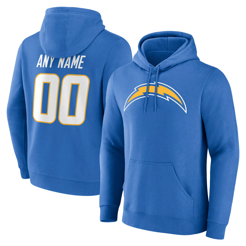 Mdoa Custom LA.Chargers Blue LOGO Pullover Hoodies Home Game Any Name & Numbers Stitched Jerseys