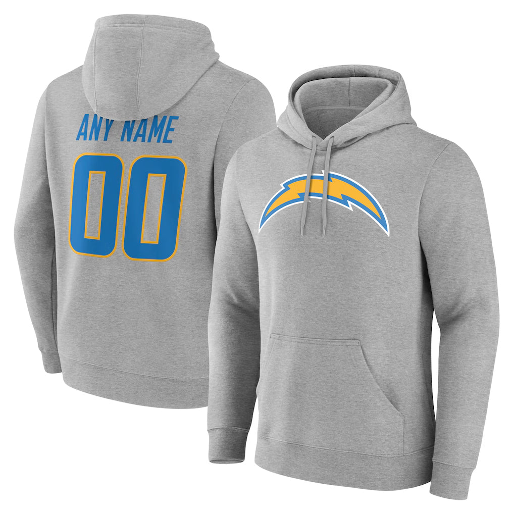 Mdoa Custom LA.Chargers Gray LOGO Pullover Hoodies Home Game Any Name & Numbers Stitched Jerseys