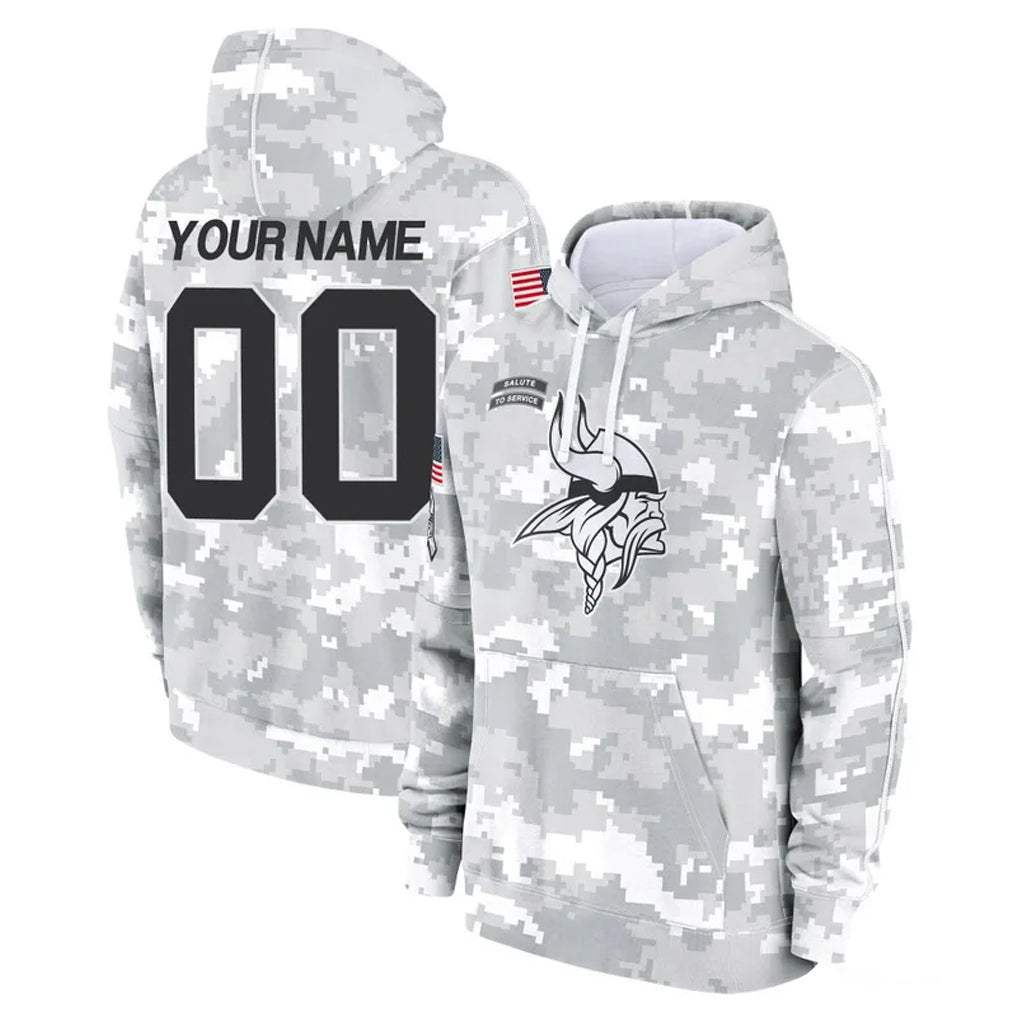 Mdoa Custom MN.Vikings Arctic Camo Salute to Service Hoodies Limited Game Any Name & Numbers Stitched Jerseys