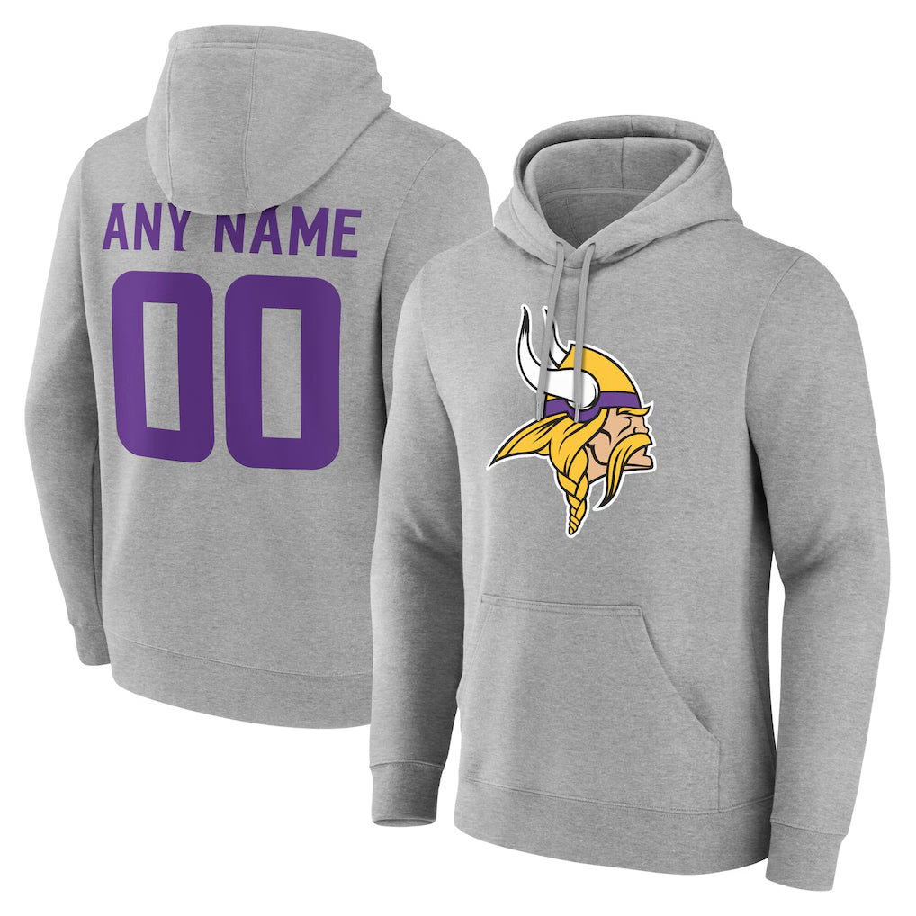 Mdoa Custom MN.Vikings Gray LOGO Pullover Hoodies Limited Any Name & Numbers Stitched Jerseys