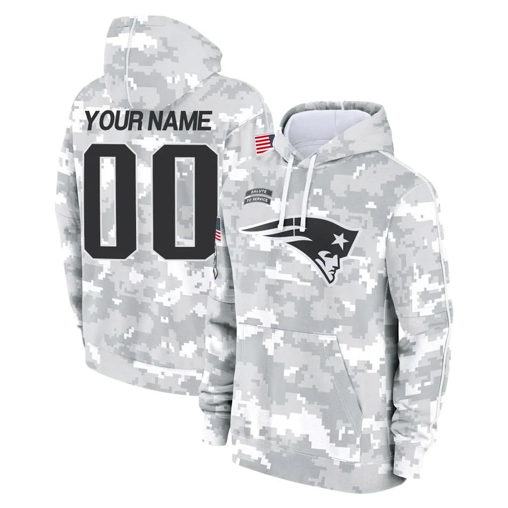 Mdoa Custom NE.Patriots Arctic Camo Salute to Service Pullover Hoodies Limited Any Name & Numbers Game Stitched Jerseys