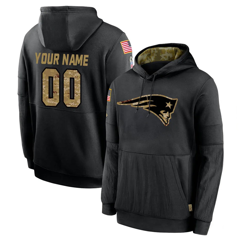 Mdoa Custom NE.Patriots Black Salute to Service Hoodies Limited Game Any Name & Numbers Stitched Jerseys