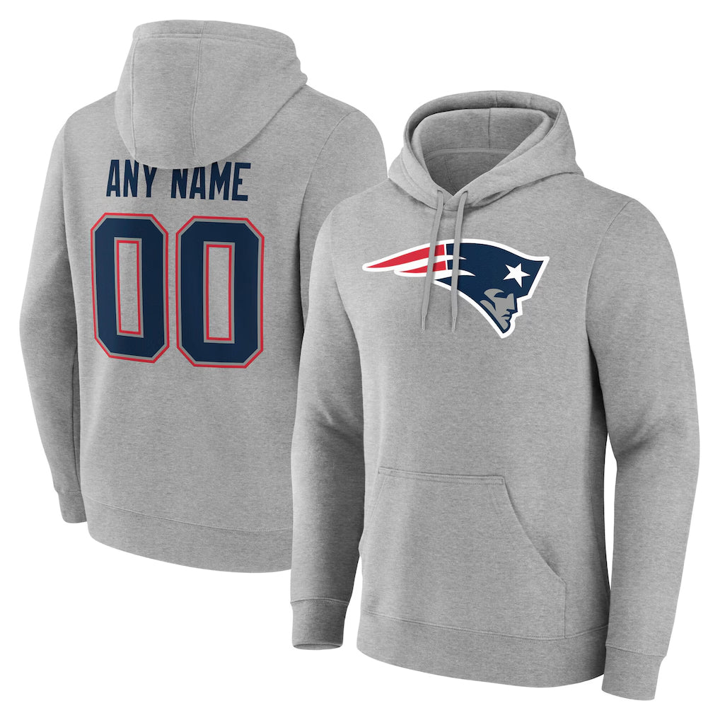 Mdoa Custom NE.Patriots Gray LOGO Pullover Hoodies Home Game Any Name & Numbers Stitched Jerseys