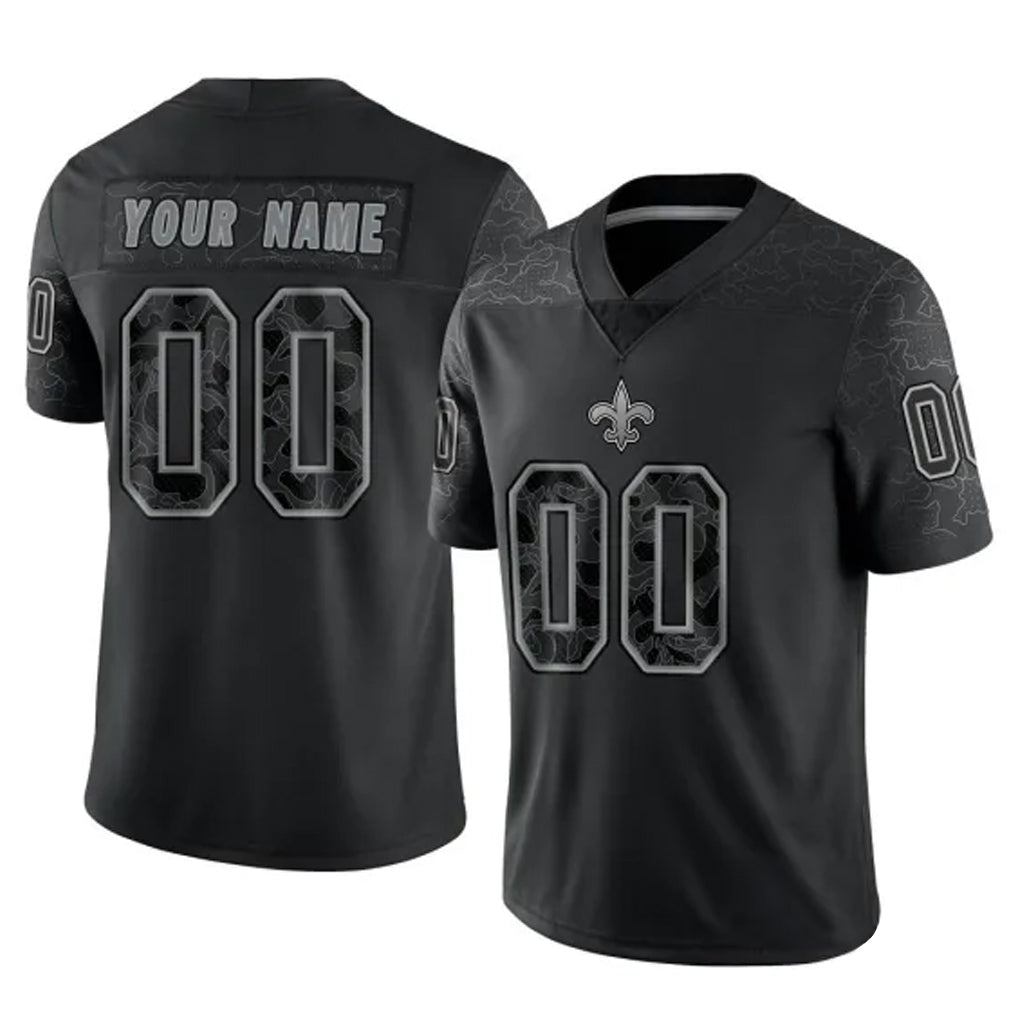 Mdoa Custom NO.Saints Black Limited Reflective Home Game Any Name & Numbers Stitched Jerseys