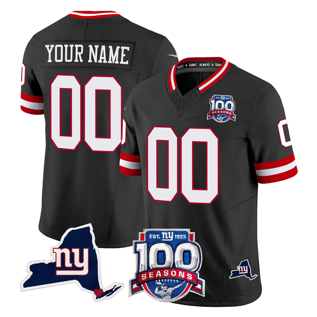 Mdoa Custom NY.Giants Black 100th Season & State Patch Vapor Limited Home Game Any Name & Numbers Stitched Jerseys