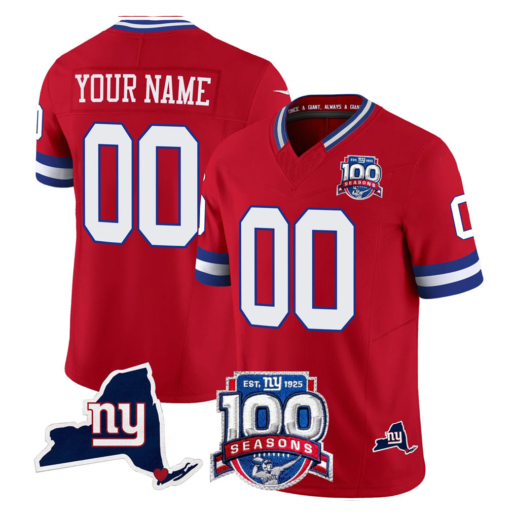 Mdoa Custom NY.Giants Red 100th Season & State Patch Vapor Limited Home Game Any Name & Numbers Stitched Jerseys