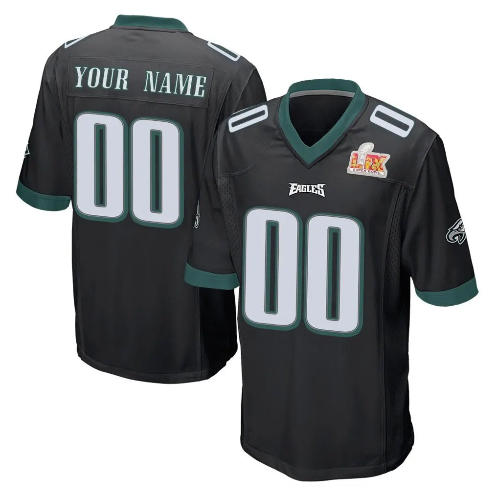 Mdoa Custom P.Eagles Black Super Bowl LIX Home Game Any Name & Numbers Stitched Jerseys