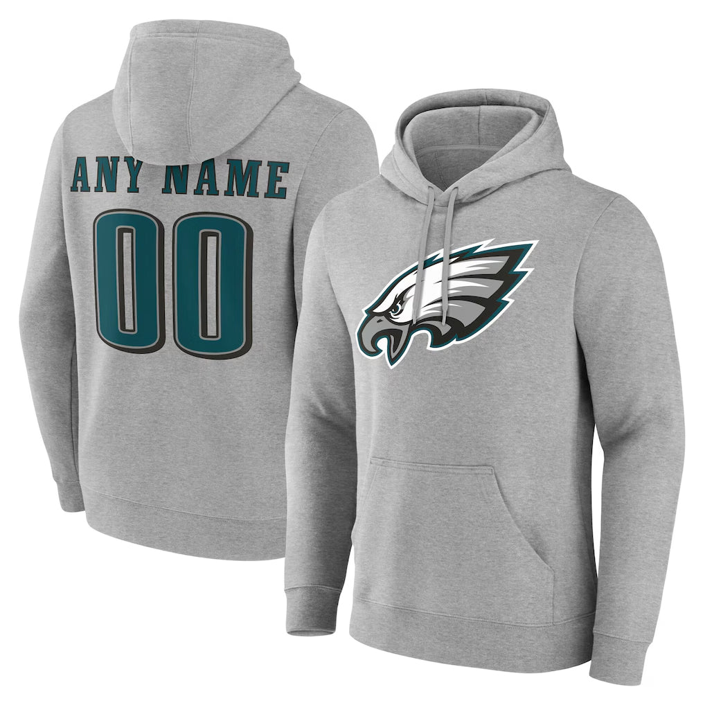 Mdoa Custom P.Eagles Gray LOGO Pullover Hoodies Home Game Any Name & Numbers Stitched Jerseys