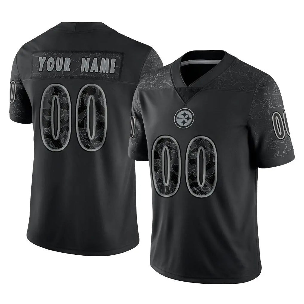 Mdoa Custom P.Steelers Black Reflective Limited Home Game Any Name & Numbers Stitched Jerseys