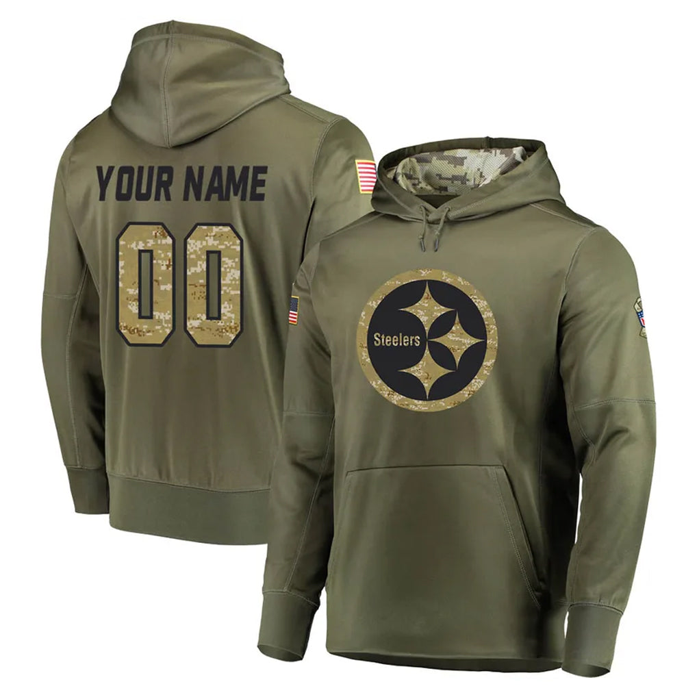 Mdoa Custom P.Steelers Olive Salute to Service Pullover Hoodie Home Game Any Name & Numbers Stitched Jerseys